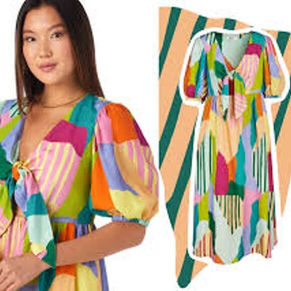 CROSBY by Mollie Burch Dresses & Skirts - CROSBY by MOLLIE BURCH Emilie Dress Fields Tie Front Cutout Colorful Dress NWT S